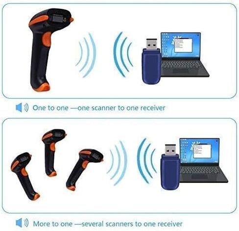 Tera ماسح الباركود اللاسلكي 1D ليزر قارئ الباركود اللاسلكي مع مؤشر مستوى البطارية، متعدد الاستخدامات 2 في 1 2.4 جيجا هرتز لاسلكي وUSB 2.0 سلكي مع حامل موديل 5100-Z in Kuwait