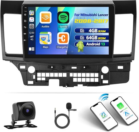 [4+64G] ستيريو سيارة Android 13 ثماني النواة لسيارة Mitsubishi Lancer 2008-2017 مع Apple Carplay&Android Auto، راديو سيارة 10.1 بوصة مع وصلة مرآة بلوتوث FM/RDS WiFi GPS SWC Dual USB+AHD كاميرا احتياطية in Saudi Arabia