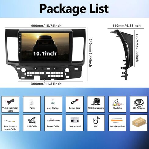 [4+64G] ستيريو سيارة Android 13 ثماني النواة لسيارة Mitsubishi Lancer 2008-2017 مع Apple Carplay&Android Auto، راديو سيارة 10.1 بوصة مع وصلة مرآة بلوتوث FM/RDS WiFi GPS SWC Dual USB+AHD كاميرا احتياطية in Saudi Arabia