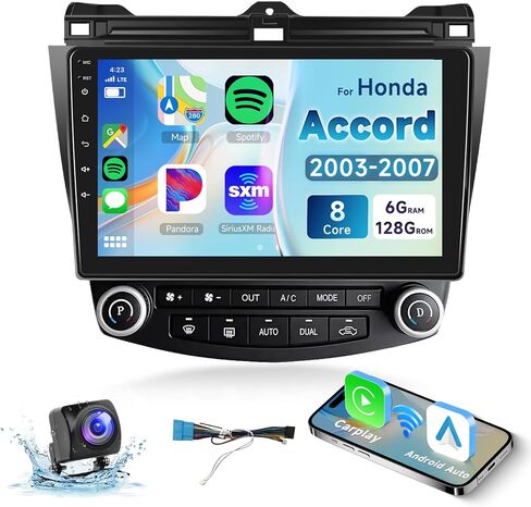 8-core+6G+128G Car Radio for Honda Accord 2003 2004 2005 2006 2007, Wireless Apple Carplay Android Auto Car Stereo, 10.1" IPS Touchscreen with WiFi, GPS, Bluetooth,FM/RDS, 32EQ DSP, Rear Camera in Saudi Arabia
