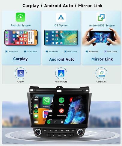 8-core+6G+128G Car Radio for Honda Accord 2003 2004 2005 2006 2007, Wireless Apple Carplay Android Auto Car Stereo, 10.1" IPS Touchscreen with WiFi, GPS, Bluetooth,FM/RDS, 32EQ DSP, Rear Camera in Saudi Arabia