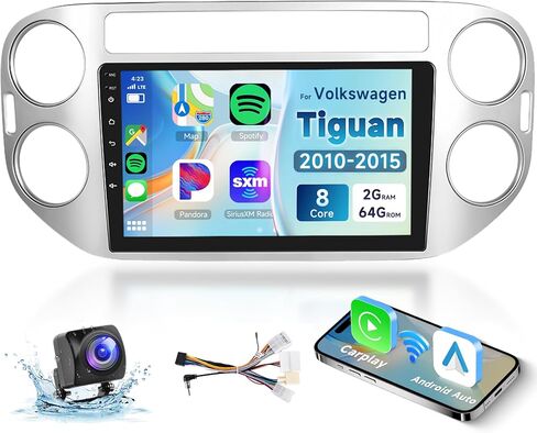 راديو سيارة 8 Core 4G+64G لسيارة Volkswagen Tiguan 2010 2011 2012 2013 2014 2015، ستيريو سيارة Apple Carplay Android Auto لاسلكي، شاشة لمس IPS 9 بوصة مع WiFi، GPS، بلوتوث، FM/RDS، 32EQ DSP، كاميرا خلفية in Kuwait