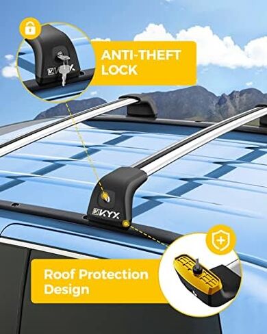KYX 52" T-Track Universal Roof Rack Crossbars with Locks, Fit Raised Side Rail with Gap, 200 lbs Load Capacity, Adjustable Aluminum Cross Bar Ski Snowboard Rooftop Cargo Carrier Bag Bike Luggage Kayak in Kuwait