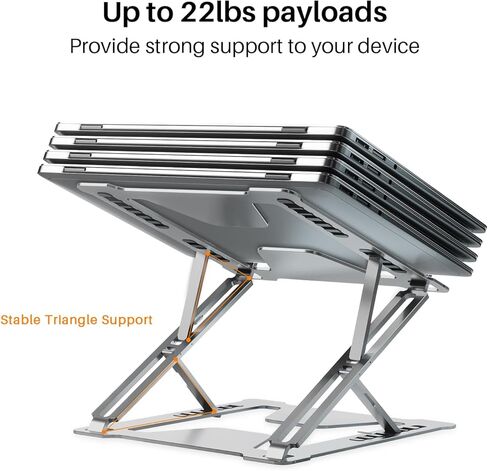 حامل كمبيوتر محمول قابل للتعديل للمكتب، حامل كمبيوتر محمول قابل للتعديل مع زوايا متعددة وتعديل الارتفاع، حامل كمبيوتر قابل للطي لأجهزة الكمبيوتر المحمول من 10 إلى 17.3 بوصة، والكمبيوتر اللوحي، وماك بوك، وآيباد، يدعم ما يصل إلى 22 رطلاً in Kuwait