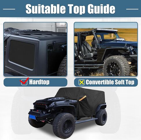 X AUTOHAUX SUV Car Cover Cab Cover for Jeep Wrangler JK JL Hardtop and Convertible Soft Top 4 Door 2007-2021 Outdoor Sun Dust Wind Snow Protection 420D Oxford with Driver Door Zipper Black in Saudi Arabia