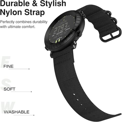MoKo Band Compatible with Suunto Core, Fine Woven Nylon Adjustable Replacement Wriststrap Band with Double Buckle Ring for Suunto Core Smart Watch - Black in Saudi Arabia