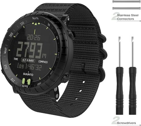 MoKo Band Compatible with Suunto Core, Fine Woven Nylon Adjustable Replacement Wriststrap Band with Double Buckle Ring for Suunto Core Smart Watch - Black in Saudi Arabia