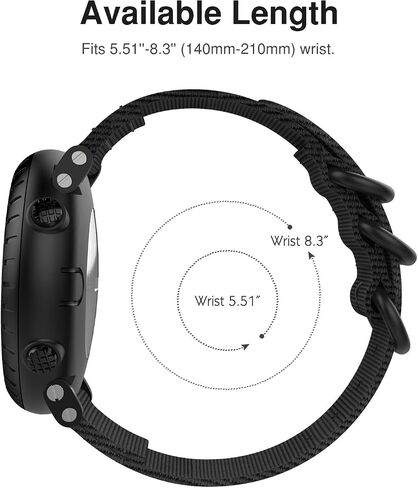 MoKo Band Compatible with Suunto Core, Fine Woven Nylon Adjustable Replacement Wriststrap Band with Double Buckle Ring for Suunto Core Smart Watch - Black in Saudi Arabia