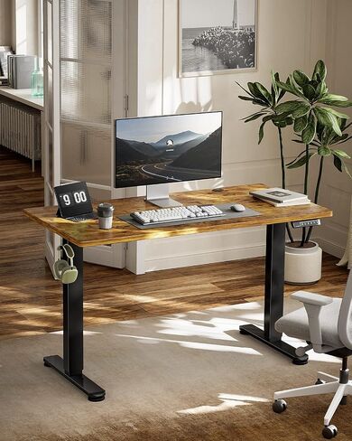 Electric Adjustable Standing Desk, 55 * 24 Inch Adjustable Computer Desk for Home Office and Gaming, Sit to Stand Desk with 3 Memory Presets, Headphone Hook,Brown in Saudi Arabia