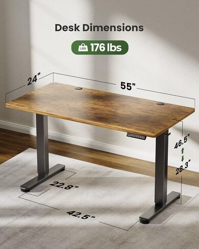 Electric Adjustable Standing Desk, 55 * 24 Inch Adjustable Computer Desk for Home Office and Gaming, Sit to Stand Desk with 3 Memory Presets, Headphone Hook,Brown in Saudi Arabia