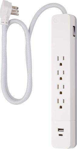 GE UltraPro 4 Outlet Surge Protector, USB-C Charging, 3 ft Designer Braided Cord, 1060 Joules, Compatible w/ iPhone 12/11/Pro/Max/Xs/XR/X/8, Samsung Galaxy S21/S10/S9/Plus, Google Pixel, White, 41354 in Saudi Arabia