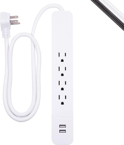 GE UltraPro 4 Outlet Surge Protector, USB-C Charging, 3 ft Designer Braided Cord, 1060 Joules, Compatible w/ iPhone 12/11/Pro/Max/Xs/XR/X/8, Samsung Galaxy S21/S10/S9/Plus, Google Pixel, White, 41354 in Saudi Arabia