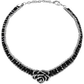 Lavencious Gothic Elegance Black Rose Flower Chocker Necklace for Women 13" to 15"(Silver Black)