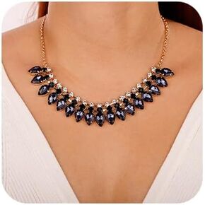 Denifery Rhinestone Choker Necklaces Crystal Rhinestone Necklace Bride Statement Necklace Jewelry for Women (Style C)