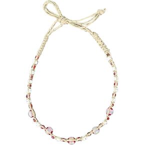 BlueRica Hemp Choker Necklace With Puka Clam Shell Beads and Red Glass Beads