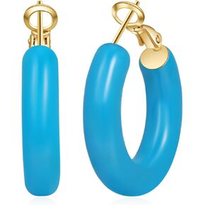 PABBEU 14K Gold Hoop Earrings for Women, Hypoallergenic Hollow Tube Red Yellow Off-white Blue Pink Green Hoop Earrings for Women Lightweight Colorful Chunky Gold Hoops Gifts 30MM