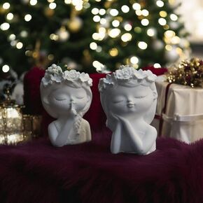 Handcrafted Plaster Twin Figurines - Floral Girl Sculptures Set - Elegant Home Décor Accents for Living Room & Bedroom
