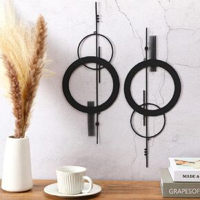 Peryiter 2 Pcs Small Metal Abstract Wall Art 15.7 Inch Metal Geometry Minimalist Wall Decor Single Line Art Black Vertical Sculptures Geometric Modern Hanging for Living Room Bathroom