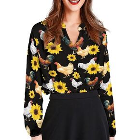 Coloranimal Women's Casual Long Sleeve Shirts Button Up V-Neck Blouse Tunic Tops Size S-5XL