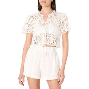 The Drop Women's Doca Lace Tie Front Top with Scallop Detail