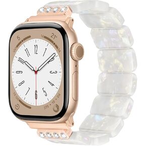 Stretchy Resin Apple Watch Band for Series Ultra/10/9/8/7/SE 38mm 40mm 41mm 42mm Fashion Cute, Lightweight & Flexible, Rectangle Design with iWatch Series 6/5/4/3/2/1(Fluorescent White-S)