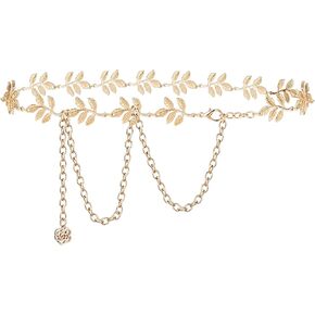 Plus Size Chain Belt for Women, Golden Leaf Style Metal Chain Belt Women Belly Waist Chains, Extra Long Body Chain, Max 51.2 Inch Adjustable Chunky Belt Chain
