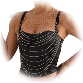 Gold Punk Bra Chain,Bikini Metal Tassel Chest Body Chain Summer Top Body Chain Jewelry Festival Rave Outfit Multi Layered Bra Body Chain Jewelry for Women