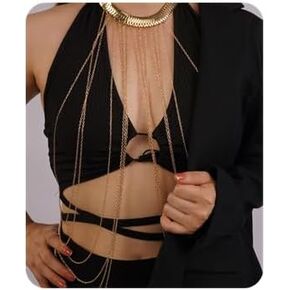 Aimimier Boho Layered Body Chain Silver Chain Tassels with Necklace Waist Bra Bikini Beach Body Jewelry for Women(Silver)