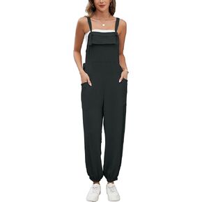 Gardenwed Women's Casual Loose Fit Overalls, Elastic Ankle Cuffs Adjustable Straps Jumpsuit with Pockets