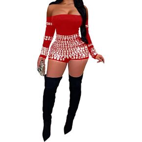 Sexy Jumpsuits For Women Off Shoulder Bodycon Club Rompers Rhinestone Sparkly Party Outfits