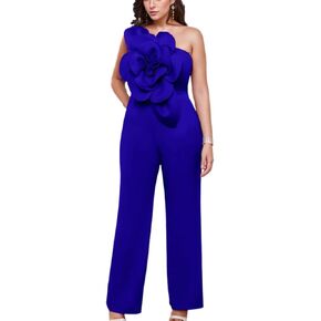 ONTINVA Pink Jumpsuits for Women One Shoulder Jumpers Summer Rompers Sleeveless Loose Palazzo Wide Leg Overalls