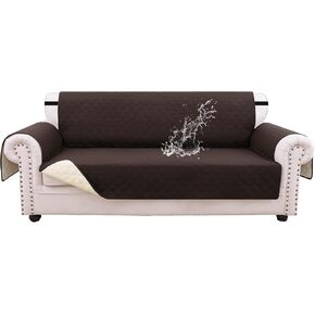 Smiry Reversible Waterproof Couch Cover Sofa Cover for 3 Cushion Couch Washable Furniture Protector Slipcover with Elastic Straps for Dogs, Kids (Sofa, Chocolate/Beige)