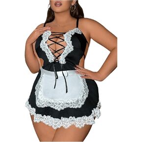 Soly Hux Women's Plus Size Maid Costume Lace Tie Legely Lingerie Complay Cosplay Cosplay