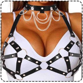 CLOACE Punk Leather Chest Harness Black Bra Caged Body Chain Goth Layered Necklace Body Accessories Jewelry for Women