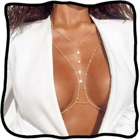 Woeoe Rhinestone Body Chains for Women Layered Crystal Crossover Bikini Bra Body Jewelry Summer Beach Sexy Belly Waist Chain