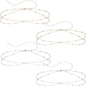 سلسلة الخصر 4pcs للنساء ، وسلاسل الجسم المطلية بزاوية 14 ألفًا ، وسلاسل حبات بطن قابلة للتعديل ، وهدايا مجوهرات لذيذة للنساء ، وملحقات بيكيني شاطئية مثيرة ، غير تارنش - الفضة ، الذهب