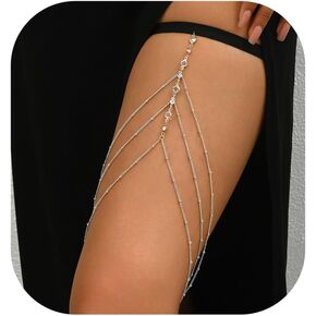 Sexy Crystal Bead Leg Body Jewelry,Bohemian Elastic Band Rhinestone Leg Thigh Chain Bikini Multi-layered Thigh Chain Accessory Jewelry for Women