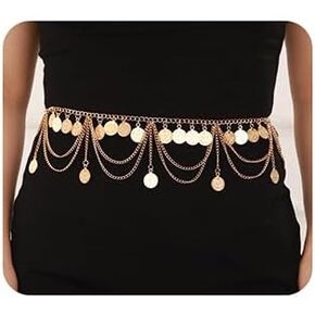 Wiwpar Boho Sexy الخصر سلسلة Gold Tassel سلسلة المعادن حزام حزام متعدد الطبقات شرابة المعملات المعلقة سلسلة الخصر الجسدية شاطئ الصيف للنساء والبنات (الذهب)