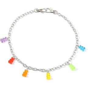 Punk Mushroom Dice Gummy Bear Pendant Pocket Wallet Chain Silver Color Butterfly Dinosaur Jean Pants Belt Chains Hip Hop Thorn Waist Belly Body Chain for Women Jewelry(Bear)