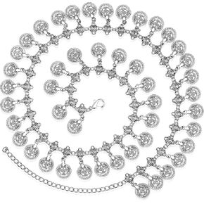 Aheli Silver Plated Coin Tassel Kamarband Fancy Dress Belt Belly Chain Contemporary Jewellery Gift for Women