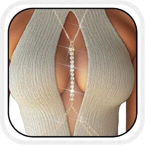 BODIY Layered Chest Jewelry Silver Rhinestone Body Chain Crystal Necklace Bikini Bra Chain Chest Jewelry Chest Accessories for Women