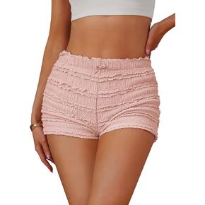 FOMELY Ruffle Shorts Lace Bloomer Shorts with Bow Summer Mini Sexy Bloomers for Women