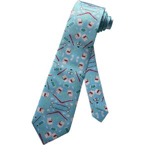 Mens Dentist Dental Hygienist Toothbrushes Floss Toothpaste Skinny Necktie | Baby Blue | Neck Tie