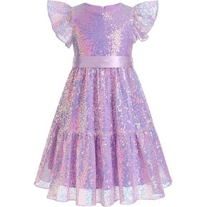 Ibakom Girl Sparkly Sequin Dress Glitter Birthday Tea Party Flower Girl Wedding Weddent Teen Pageant Fancy Swing Dress