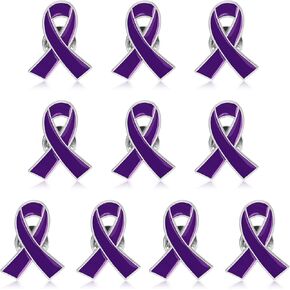10 PCS Purple Ribbon Pin Domestic Violence Awareness Brooch, Alzheimer’s, Epilepsy, Lupus, Pancreatic Cancer Awareness Pins for Public Charity Fundraising Event