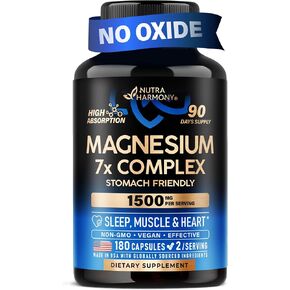 Magnesium Complex - Glycinate | Citrate | Malate | Taurate | Chloride | Aspartate | Orotate - Made in USA - 7 in 1 Supplement for Sleep, Muscle & Heart Support - Vegan & Natural - 3 Month Supply