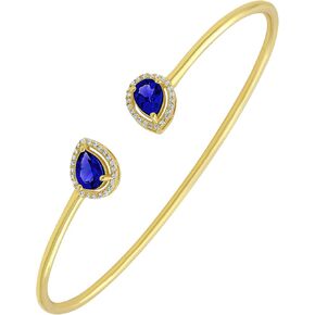 Emerald Ruby Sapphire 14K Gold Plated Cuff Bracelet with Simulated Diamond | Open Cuff Bangle Gifts For Mom |14K Yellow Gold Plated Cuff Bracelet | Gifts for Her
