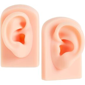 2 pcs Soft Silicone Ear Model, Left and Right Flexible Fake Ear for Piercing Practice, Realistic Ear Mold for Jewelry Display Acupuncture Mannequin Learning (Beige)