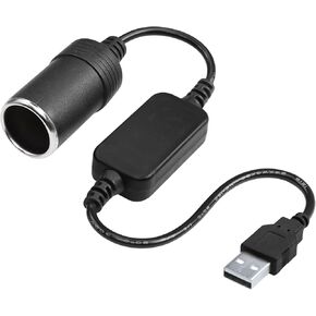 USB to Cigarette Lighter Socket Adapter 12V Car Charger for Dash Cam, GPS, Coverter Power Cable Plug 1FT