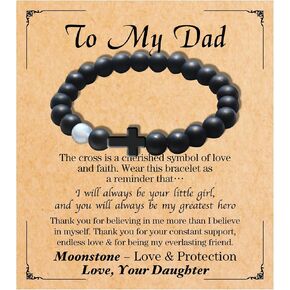 VICKHU Gifts For Dad From Daughter Son Crystal Moonstone Bracelet for Dad uncle Grandpa Unique Present Cool Black Bracelet Gift for Birthday Christmas Stocking Stuffers Him Valentines